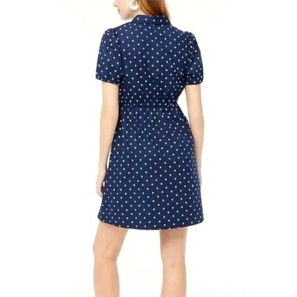 J Crew Short Sleeve Collared Mini Dress Polka Dots Navy Blue White Sz 10 NEW - Picture 4 of 13